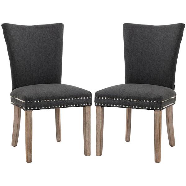 Boyel Living 40 In Classic Dark Gray, Linen Nailhead Dining Chairs