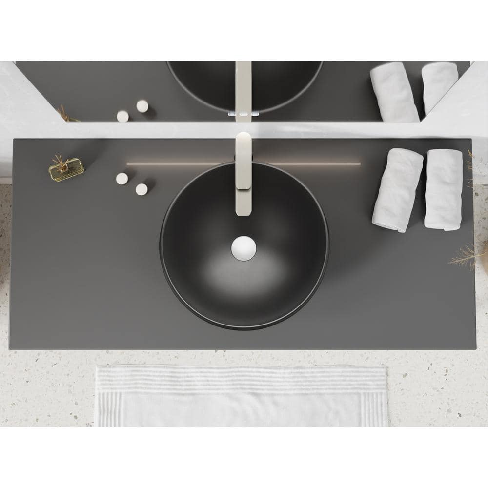 Amalfi Matte Black Glass Round Vessel Bathroom Sink