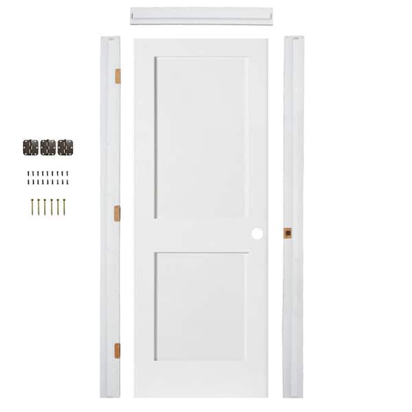 28in. x80in. Shaker 2-Panel Left-Hand Primed Solid Core MDF Wood Assembly Required Interior Door Kit w/QuickAssembleJamb