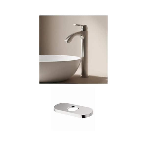 Linus Single Handle Vessel Bathroom Faucet in Brushed Nickel with 5.5 in. Deck Plate (2-Piece Set)