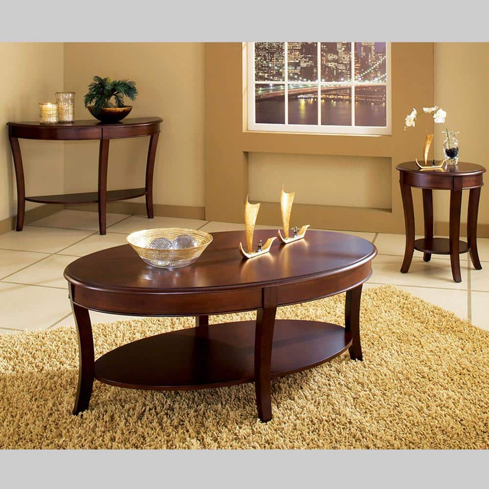 Brown Wood Demilune Sofa Table with Storage