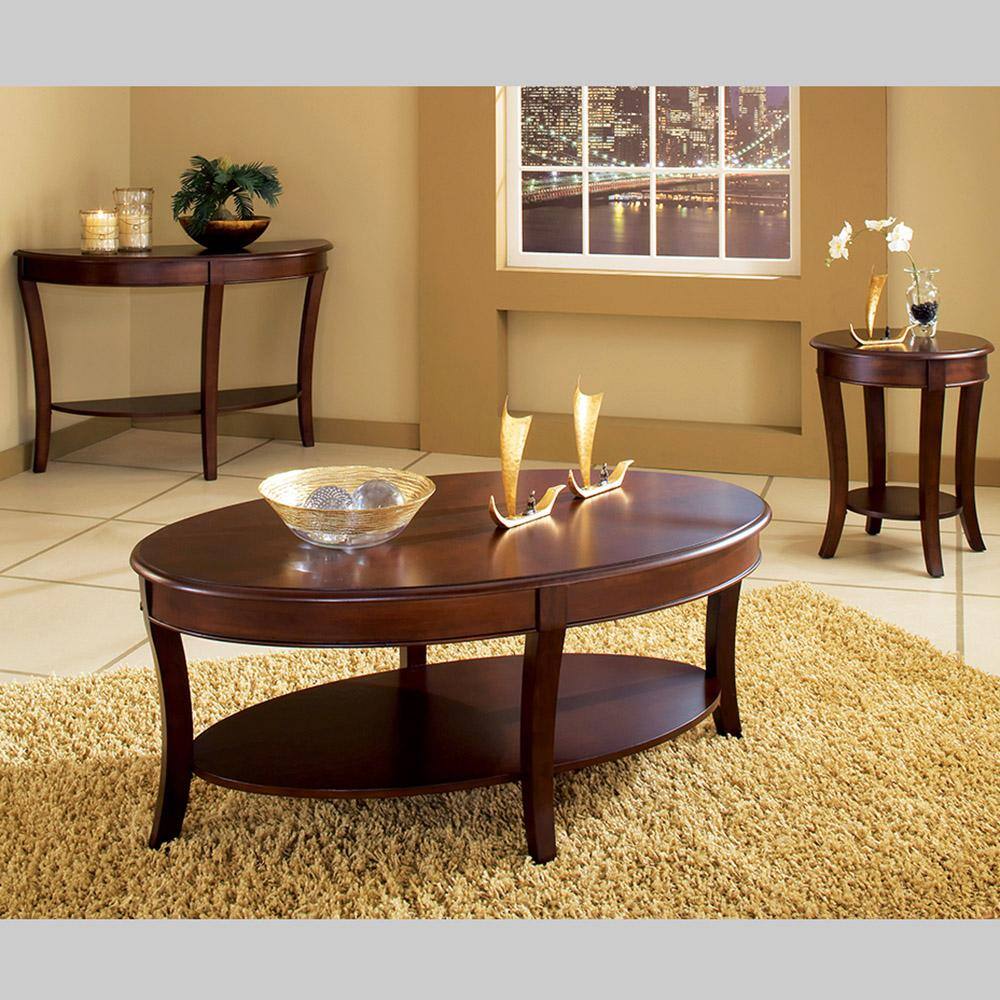 Troy 48" Brown Wood Oval Coffee Table with Shelf
