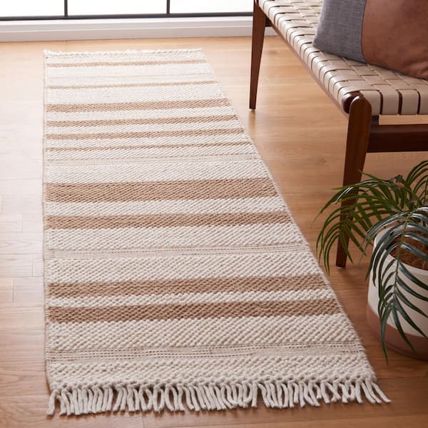 Natura 2 ft. x 8 ft. Ivory/Light Brown Column Striped Runner Rug
