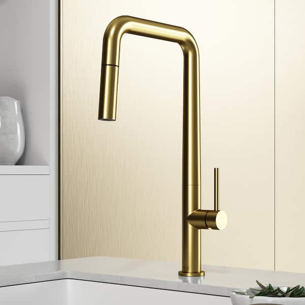 VIGO Parsons Single Handle Pull-Down Sprayer Kitchen Faucet in Matte Brushed Gold