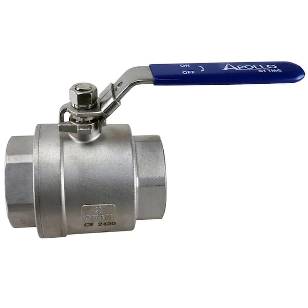 Apollo 2 in. x 4-3/4 in. Stainless Steel FNPT x FNPT Full-Port Ball Valve with Latch Lock Lever