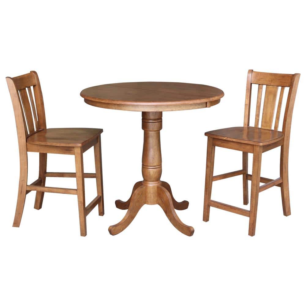 International Concepts Distressed Oak 48 in. Oval Dining Table with 2-San Remo Counter-Height Stools (3-Piece) -  K42-36RXT-6B-S102-2