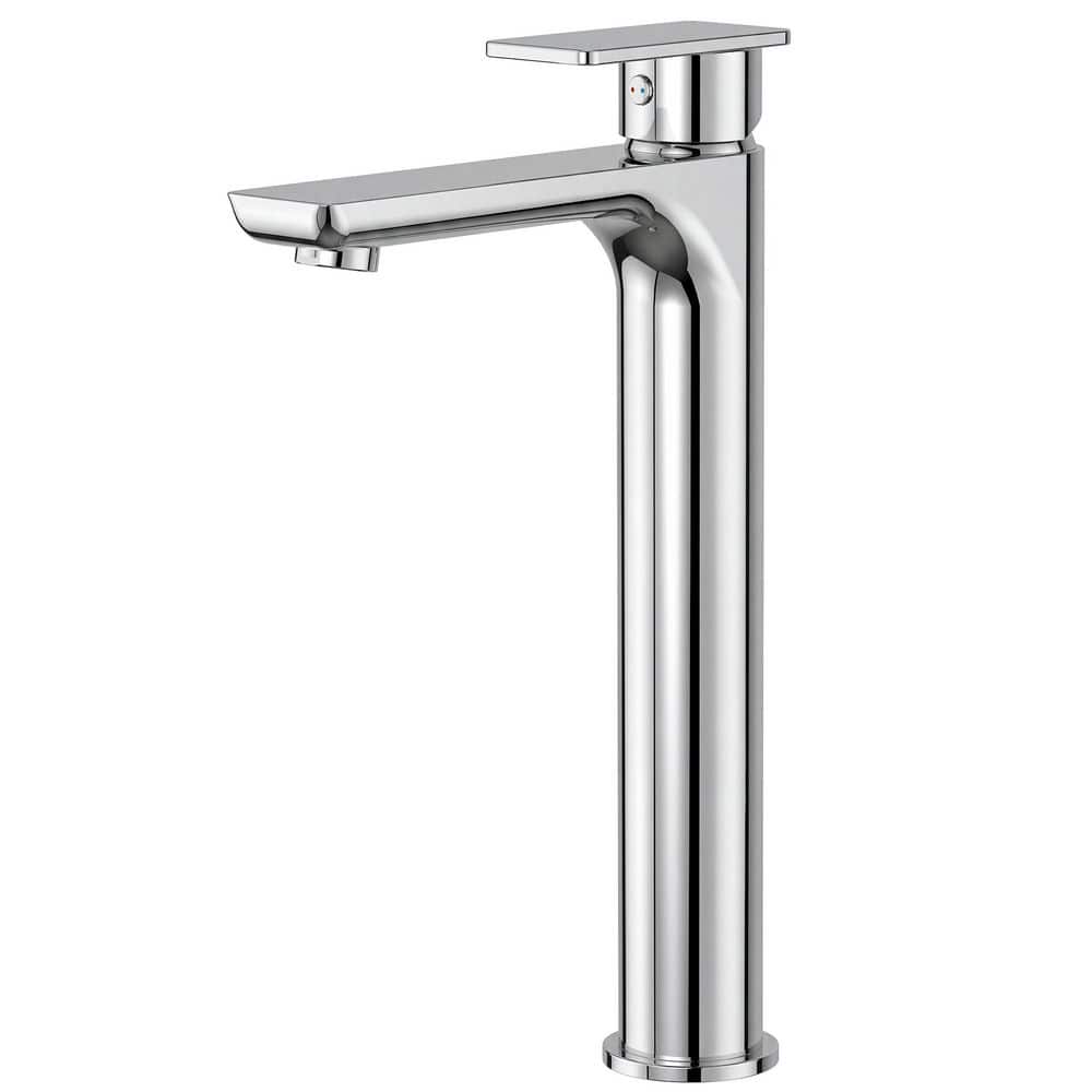12 in. Faucet Height Single Handle Single Hole Bathroom Sink Faucet Vessel Faucet in Polished Chrome with Drain price history on PriceWatchPro