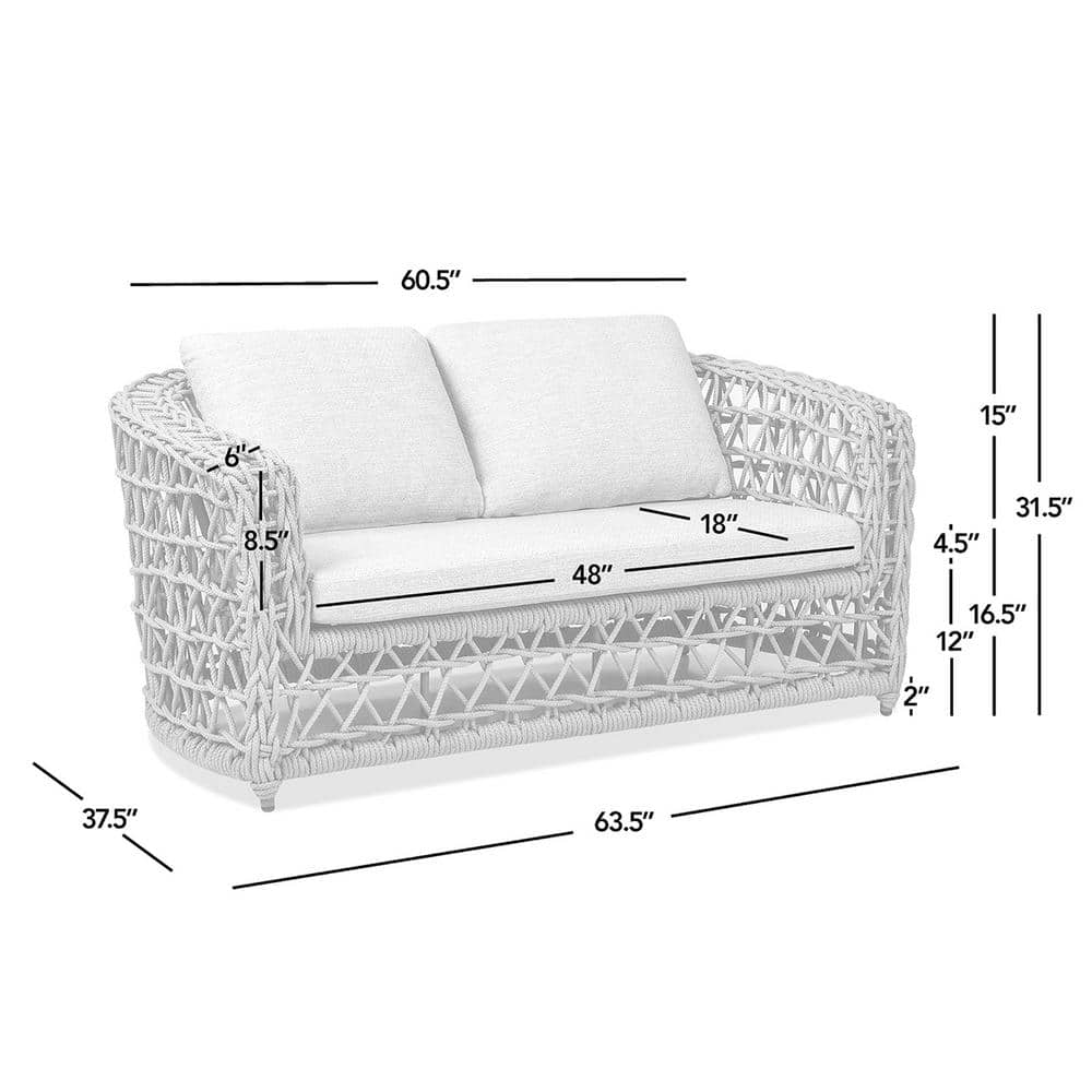 Everly 63.5" Woven Aluminum Patio Loveseat Sofa in Oat Beige