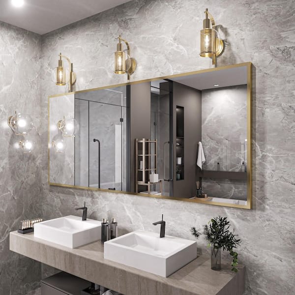 72 in. W x 32 in. H Rectangle Aluminum Framed Wall Bathroom Vanity Mirror in Brushed Gold