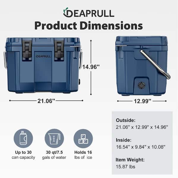 Denjol Dark Blue 30 qt. Portable Chest Cooler with Lid Lock Handle