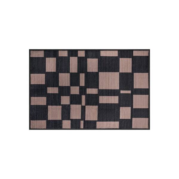 Checkered Block Slate Machine Washable Polyester Non-Slip Backing 2 ft. x 4 ft. Gray Area Rug