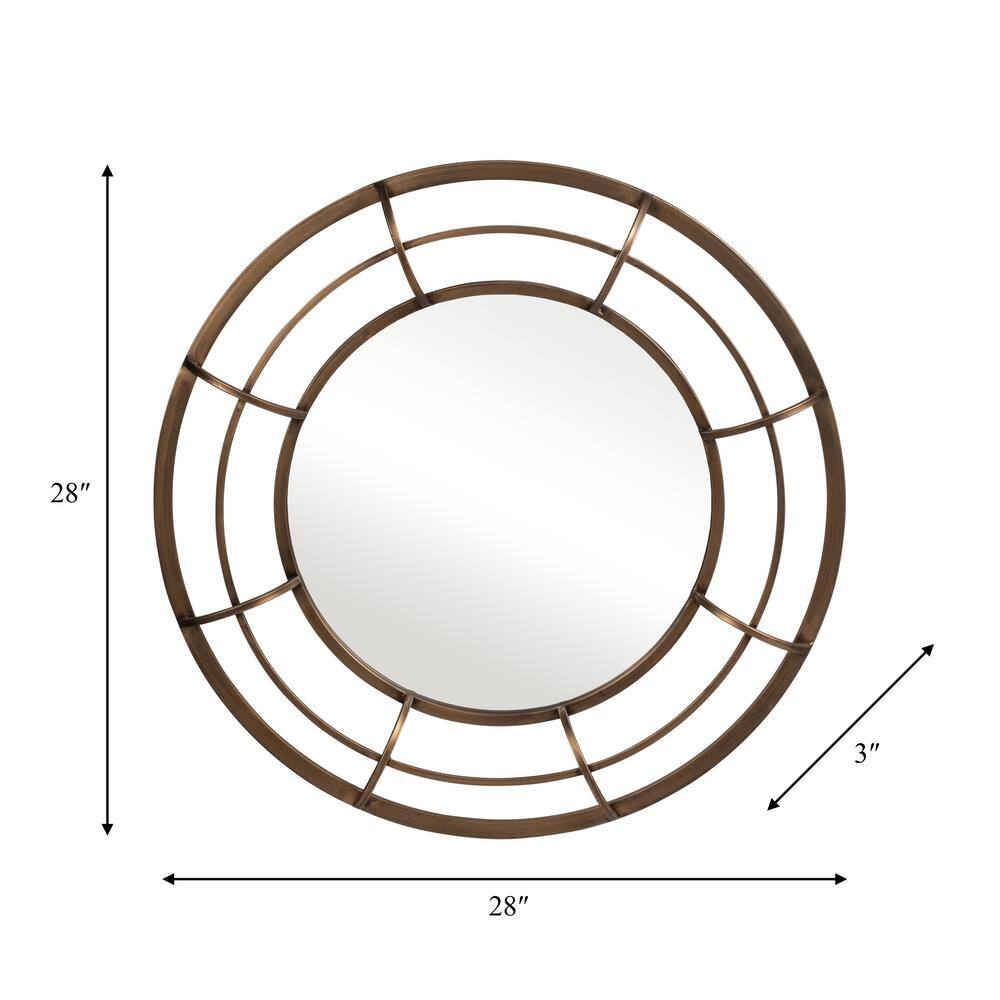 Labella 28" Round Wood & Gold Glam Wall Mirror