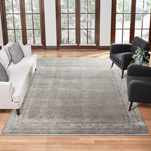Florance Modica Gray 8 ft. x 10 ft. Oriental/Border Indoor Area Rug