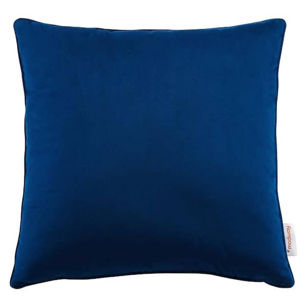 MODWAY Enhance Navy Solid French Piping Trim 18 in. x 18 in. Performance Velvet Throw Pillow
