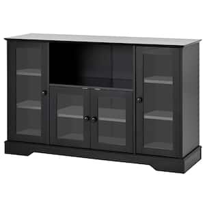 Black Open Style Cabinet with 4 Tempered Glass Doors