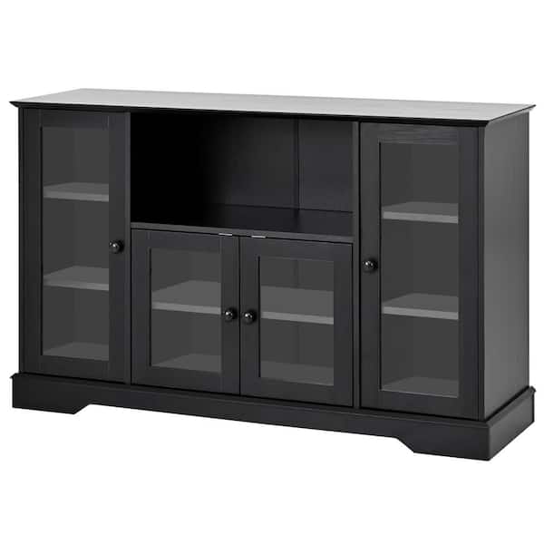 Aoibox Black Open Style Cabinet with 4 Tempered Glass Doors