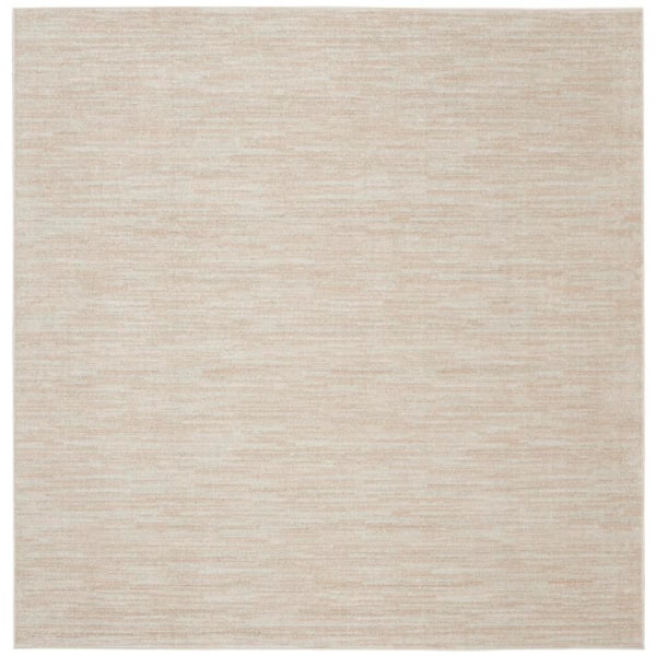 Essentials 5 ft. x 5 ft. Ivory Beige Square Solid Contemporary Indoor/Outdoor Patio Area Rug