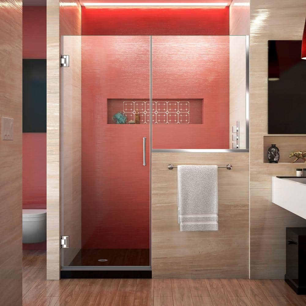 DreamLine Unidoor Plus 48 to 48.5 in. x 72 in. Frameless Hinged Shower Door in Chrome