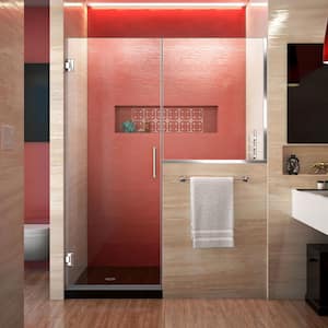 Unidoor Plus 48 in. to 48-1/2 in. x 72 in. Frameless Pivot Shower Door in Chrome with Buttress Panel