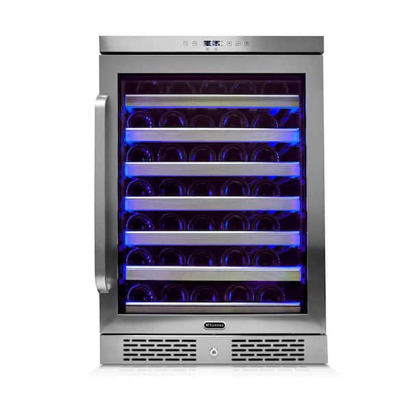 24 in. Single Zone 54 Bottles Undercounter Built-In Spectrum Light Wine Cooler Refrigerator w/ Lock Stainless Steel LED