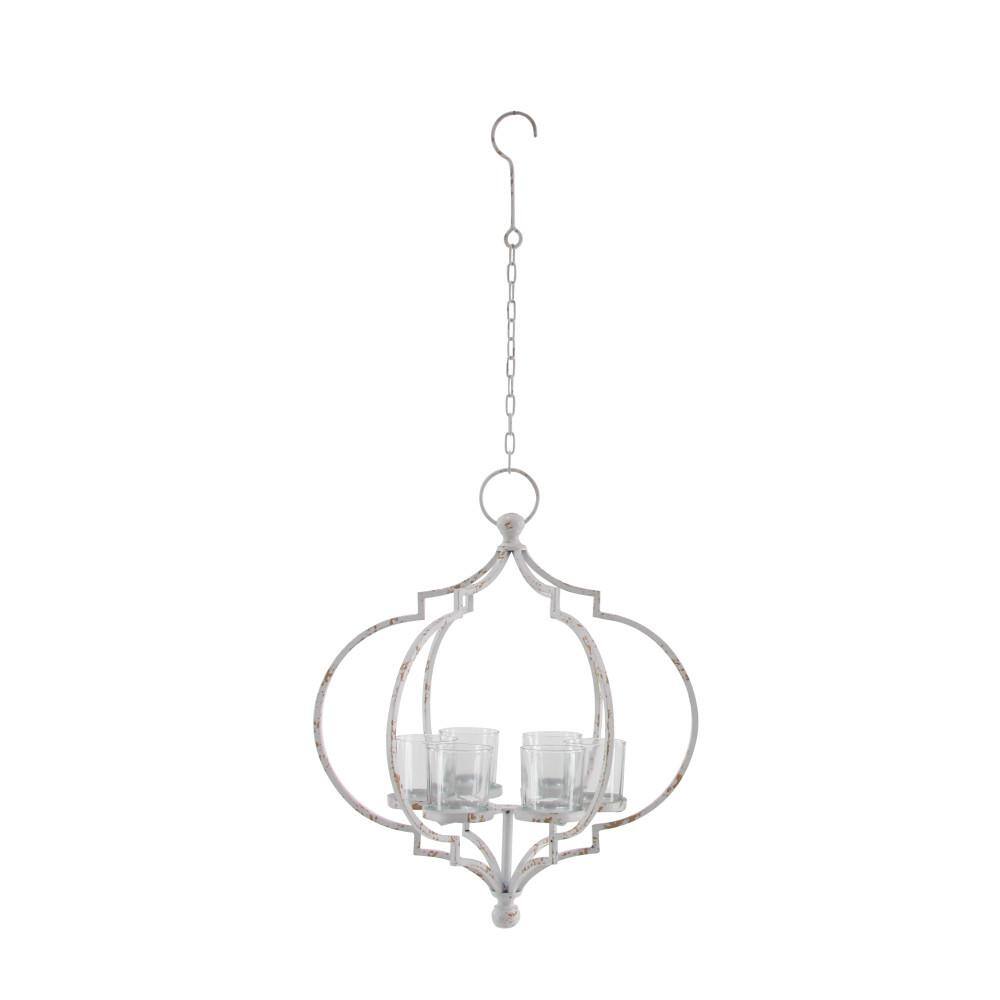 Elegant Farmhouse 17" White Metal Hanging Candle Lantern