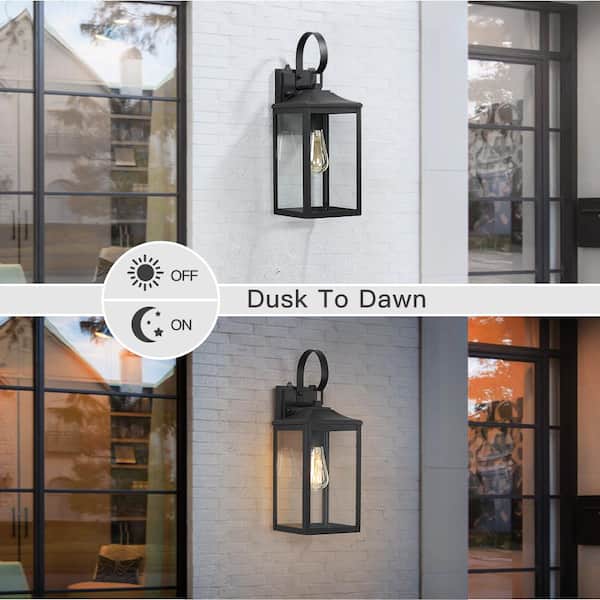 TRUE FINE Citadel 1-Light 18 in. Dusk to Dawn Black Outdoor Wall