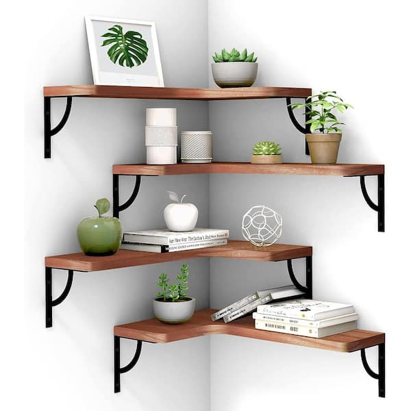 Cubilan 16 in. W x 11.4 in. D Red Decorative Wall Shelf Corner Floating Shelves Wall Mounted Set of 4