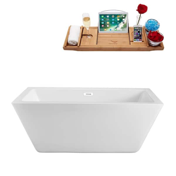 Streamline 60 in. Acrylic Flatbottom Non-Whirlpool Bathtub in Glossy White with Glossy White Drain