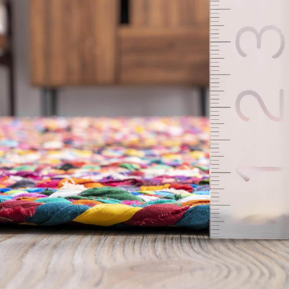 Handmade Rainbow Stripe Braided 6' Cotton Round Area Rug