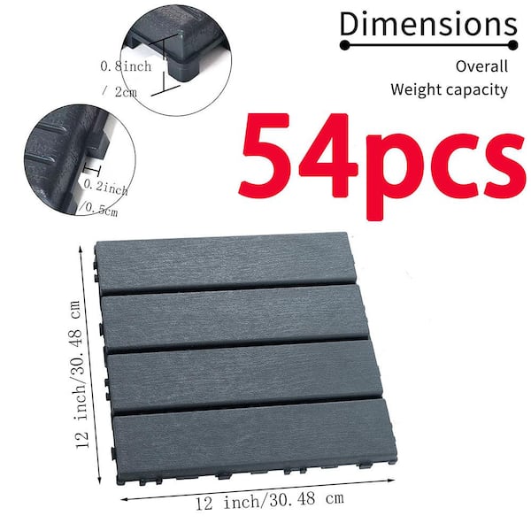 Afoxsos 1 ft. x 1 ft. Interlocking Plastic Deck Tile in Grey, Easy Installation Sturdy PVC Material Decking Tile (54-Pack)