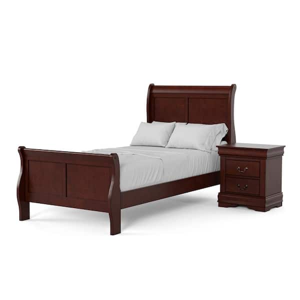 Furniture of America Burkhart 2-Piece Cherry Wood Twin Bedroom Set with Nightstand