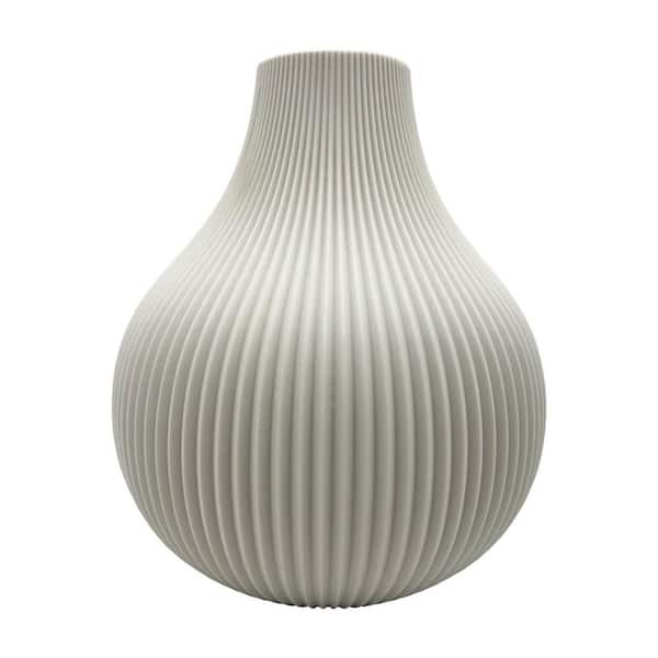 castellousa White 8 in. Oval Round Ceramic Subtle Textured Vase