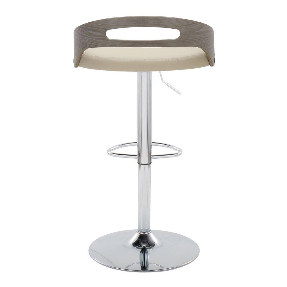 Adjustable Beige Swivel Bar Stools with Wood and Metal Frame