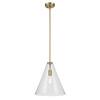 KICHLER Everly 14.25 in. 1-Light Natural Brass Modern Shaded Cone Kitchen Hanging Pendant Light with Clear Seeded Glass 42200NBRCS