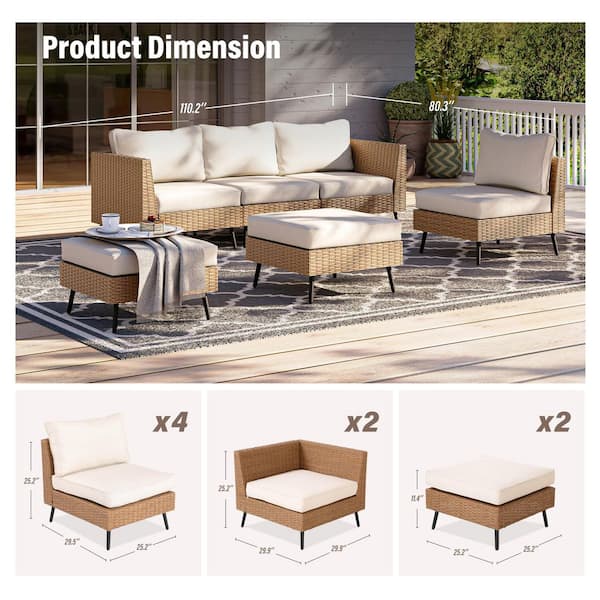 LAUSAINT HOME 6-Piece Wicker Outdoor Sectional Set with Beige
