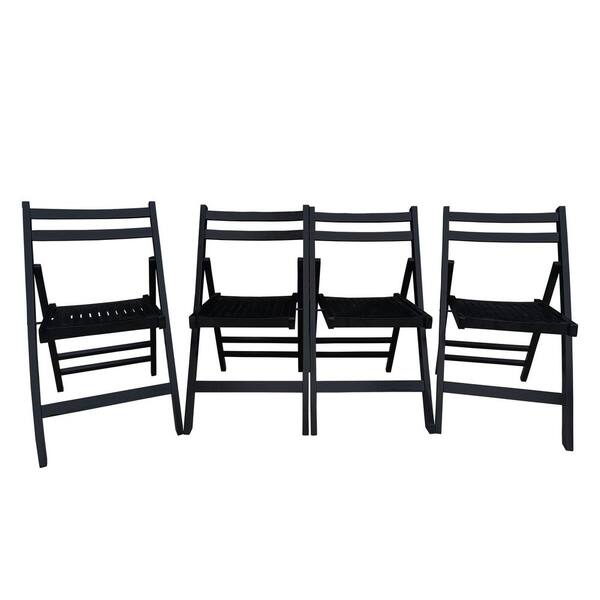 Black Solid Wood Folding Outdoor Lounge Chair (Set of 4)