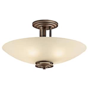 Hendrik 24 in. 4-Light Olde Bronze Hallway Contemporary Semi-Flush Mount Ceiling Light with Satin Etched Umber Glass