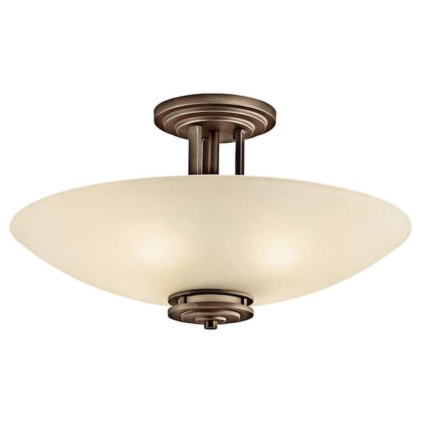KICHLER Hendrik 24 in. 4-Light Olde Bronze Hallway Contemporary Semi-Flush Mount Ceiling Light with Satin Etched Umber Glass