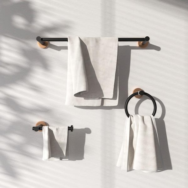 TaiMei 3 -Piece Bath Hardware Set with Adjustable 16-27 in. Towel Bar/Rack, Toilet Paper Holder, Towel Ring in Black Gold