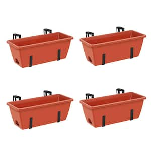 Plastic Flowerpots for Balustrades Hanging Bucket Pots Country Style Window Planter Holder, Black and Red (4-Pieces)