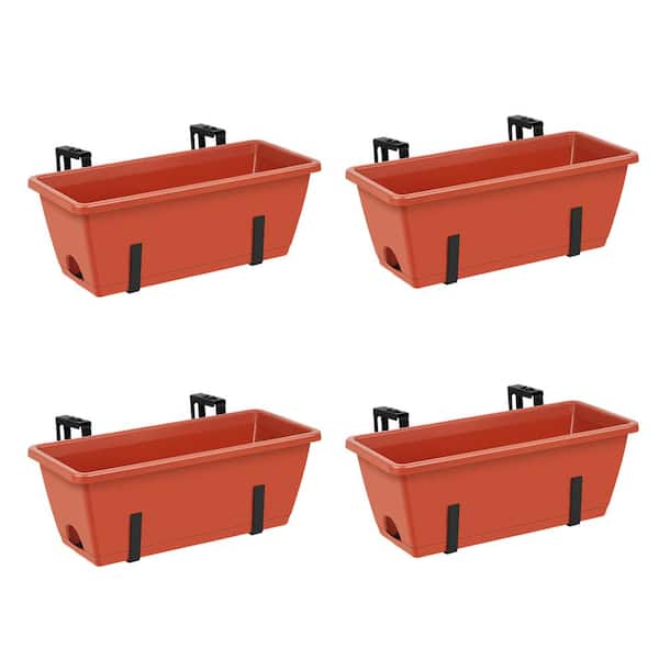 Oumilen Plastic Flowerpots for Balustrades Hanging Bucket Pots Country Style Window Planter Holder, Black and Red (4-Pieces)