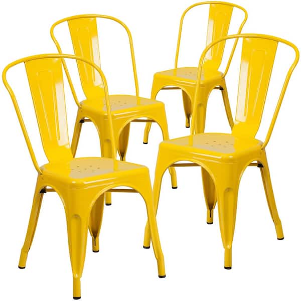 Carnegy Avenue Stackable Metal Outdoor, Yellow Metal Chairs