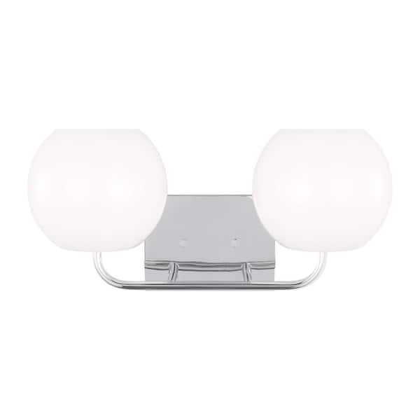 Generation Lighting Rory Medium 18 in. 2-Light Chrome Bathroom Vanity Light with Opal Glass Shades