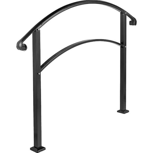 1-5 Step Outdoor Handrail, 41.7 in. x 60 in. Black Wrought Iron Stair Railing, Stair Railing Kit, Adjustable Porch
