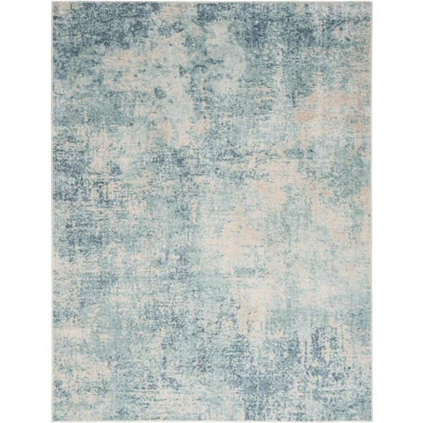 Nourison Astra Machine Washable Blue Ivory 8 ft. x 10 ft. Abstract Contemporary Area Rug