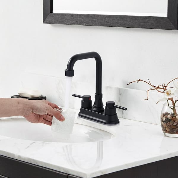 Modern Double Handle 4 in. Centerset Bathroom Faucet, Bathroom Faucet with Pop-Up Drain Assembly in Matte Black