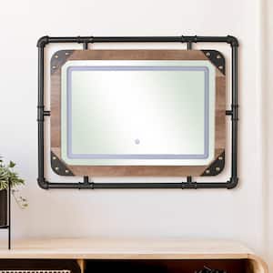 Orvair 23.63 in. x 31.5 in. Contemporary Round Framed Brown Wall Mirror