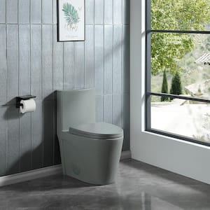 One-Piece 1.6 GPF Dual Flush Elongated Toilet in Light Gray with Soft-Close Seat