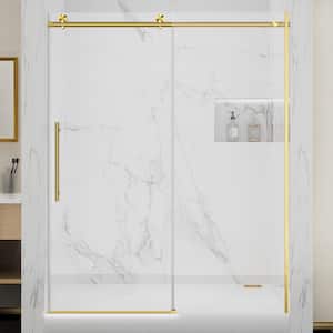56 in. - 60 in. x 75 in. Frameless Sliding Shower Door with Glass in Brushed Gold