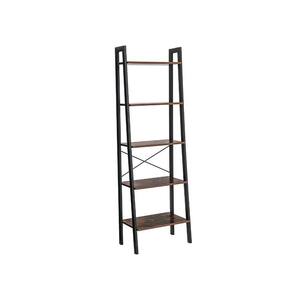 67.7 in. Brown/Black Wood 5-shelf Ladder Bookcase with Open Back